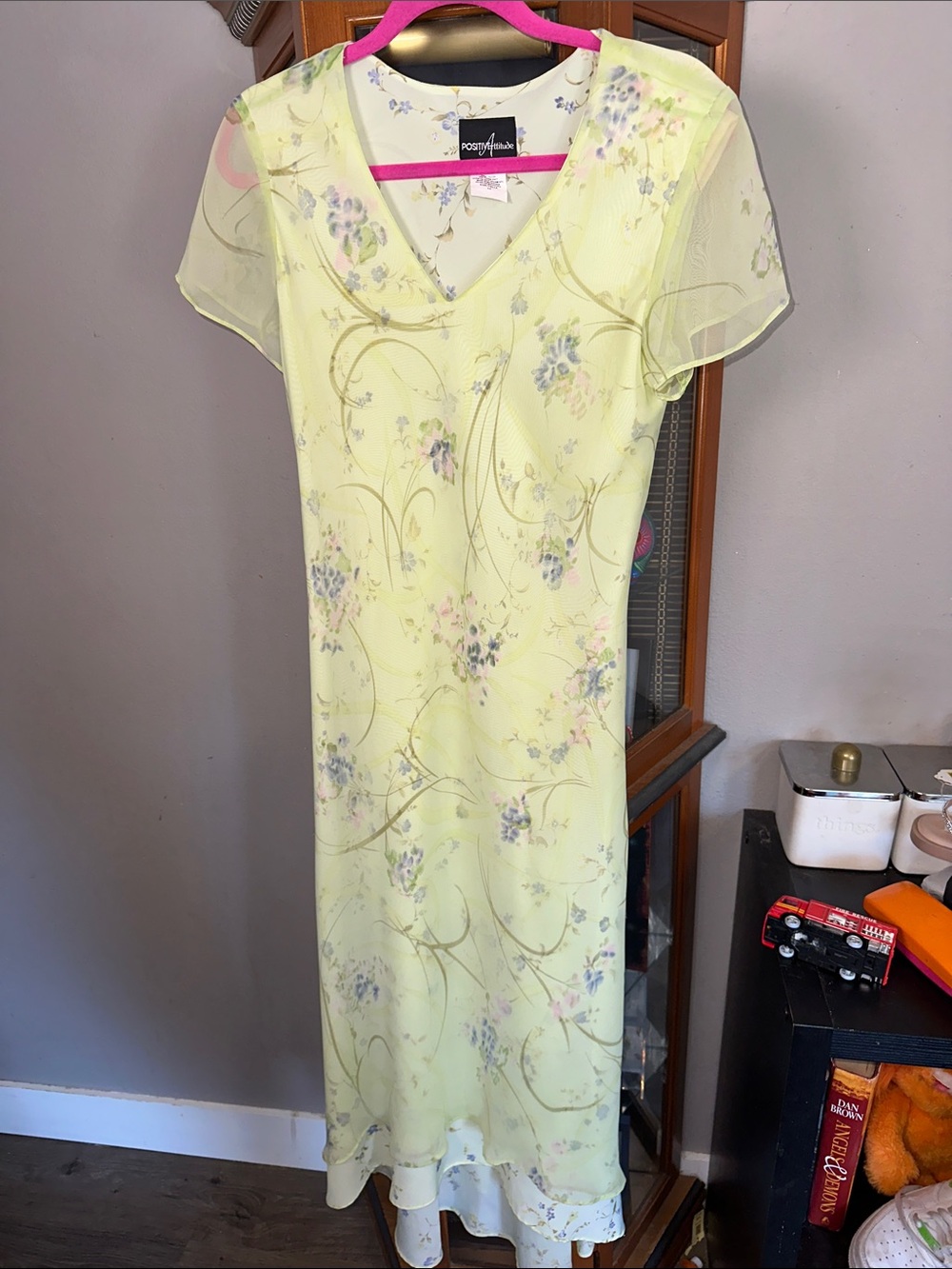 Positive Attitude Pale Yellow Floral V-Neck Midi Dress